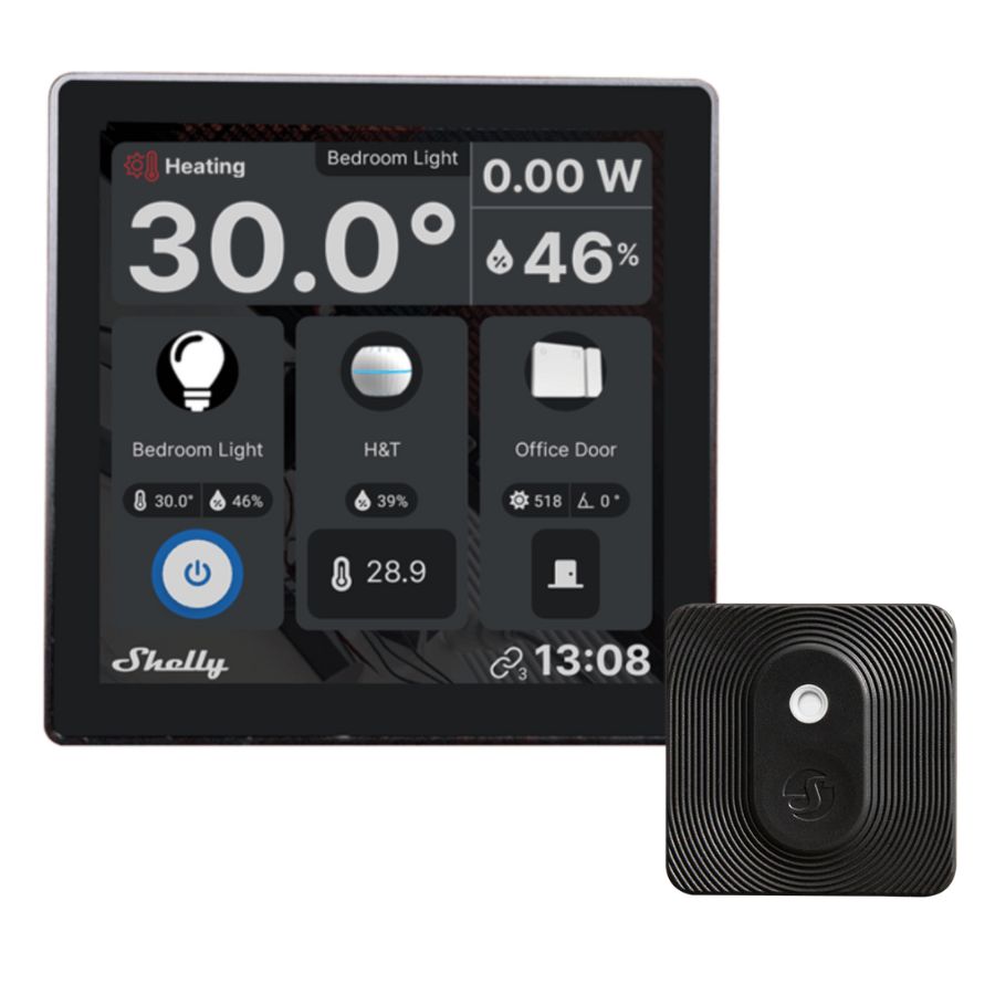 Pack Shelly Wall Display negro con sensor BLU H&T para hogar inteligente