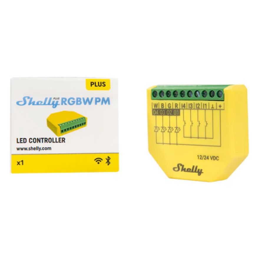 Shelly Plus RGBW PM controlador LED RGBW WiFi con medición de potencia 4 canales