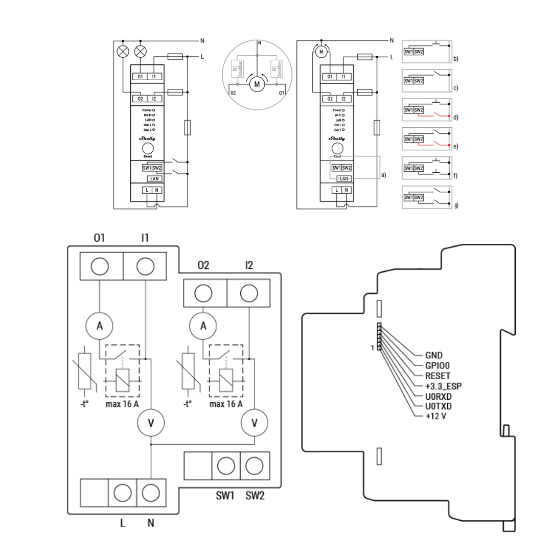 Diagrama esquémtico conexión Shelly Pro 2PM instalación