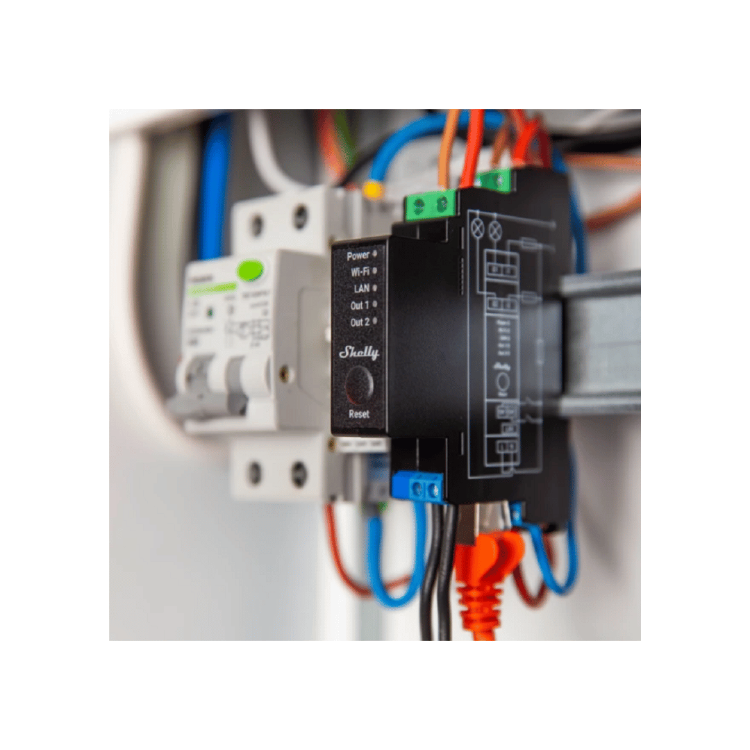 Shelly Pro 2PM montaje carril DIN profesional SPSW-202PE16EU
