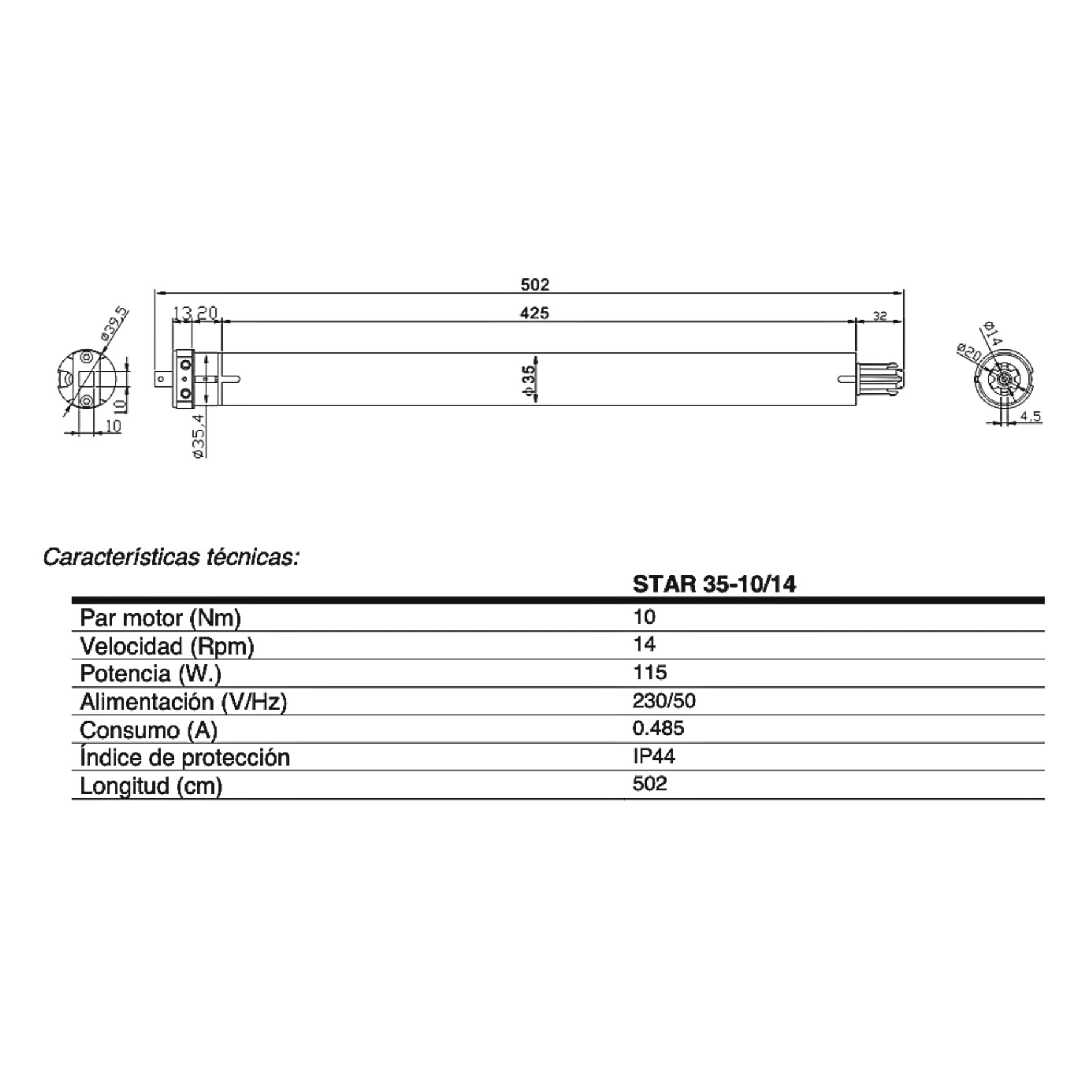 Motor Persiana Ø35 Star para Mini Ø40 Octogonal | Domotizable - Imagen 2