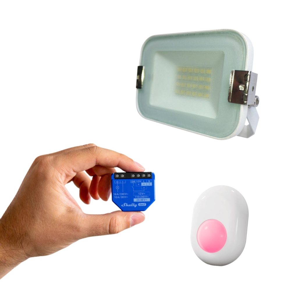 Pack Bienvenida Garaje con foco LED 10W, Shelly 1 Gen3 y sensor Motion