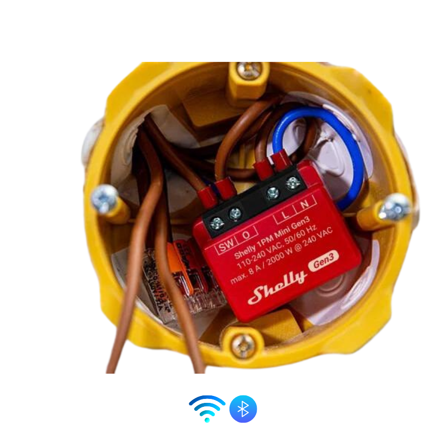 Shelly 1PM Mini Gen3 instalado caja derivación redonda domótica