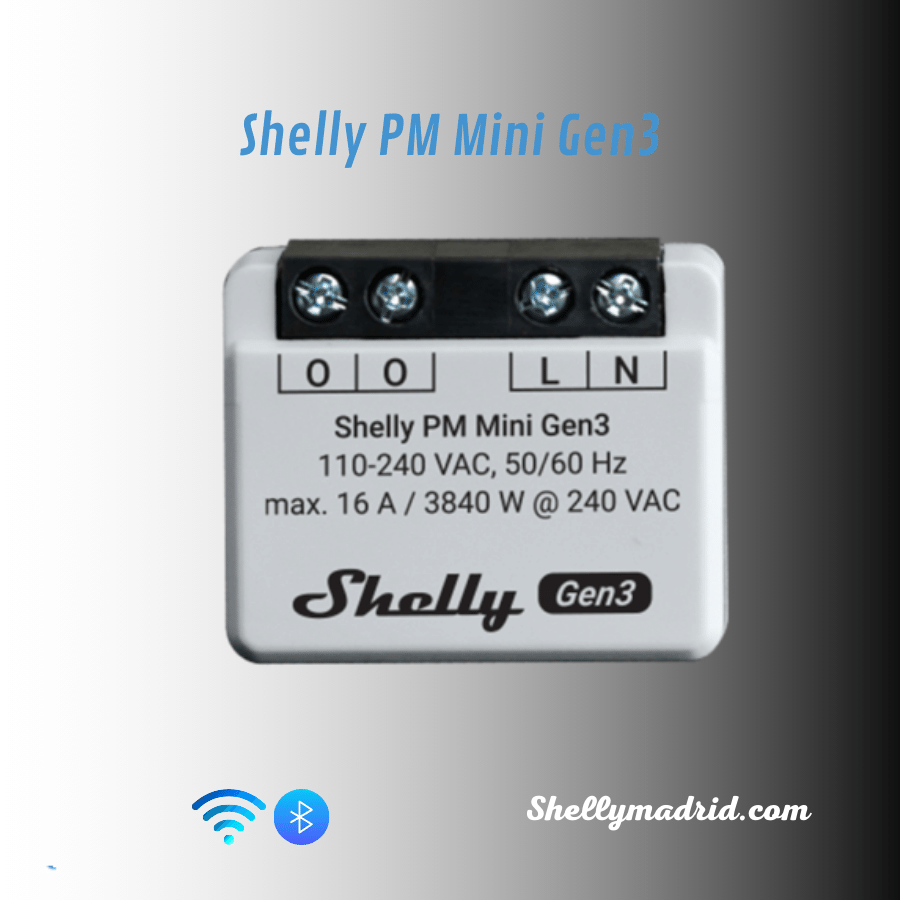 Shelly PM Mini Gen3 medidor de potencia WiFi compacto 16A sin relé