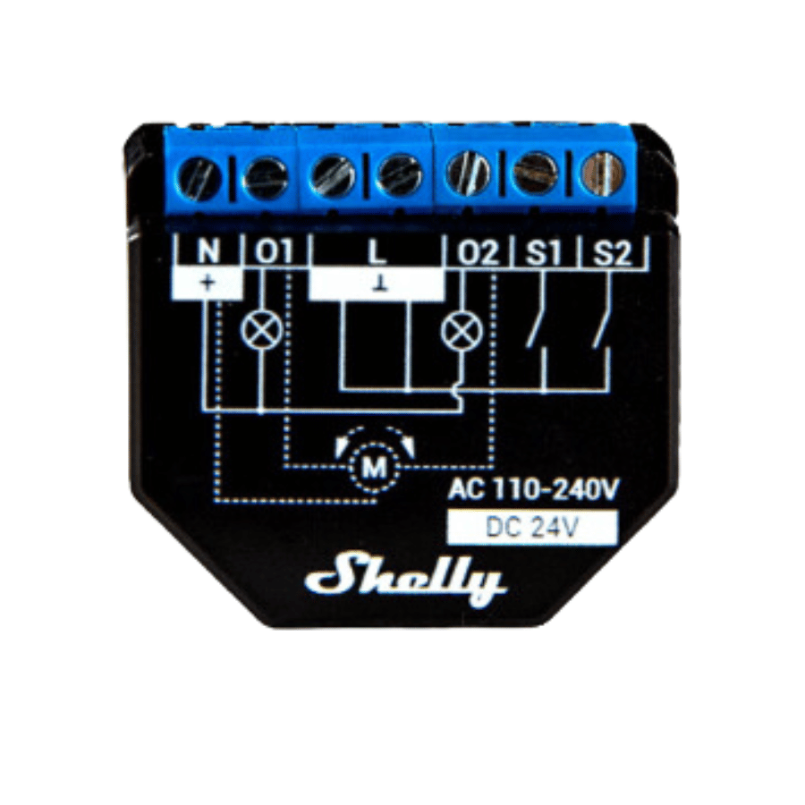 Shelly Plus 2PM doble relé WiFi con medidor energía modo persiana