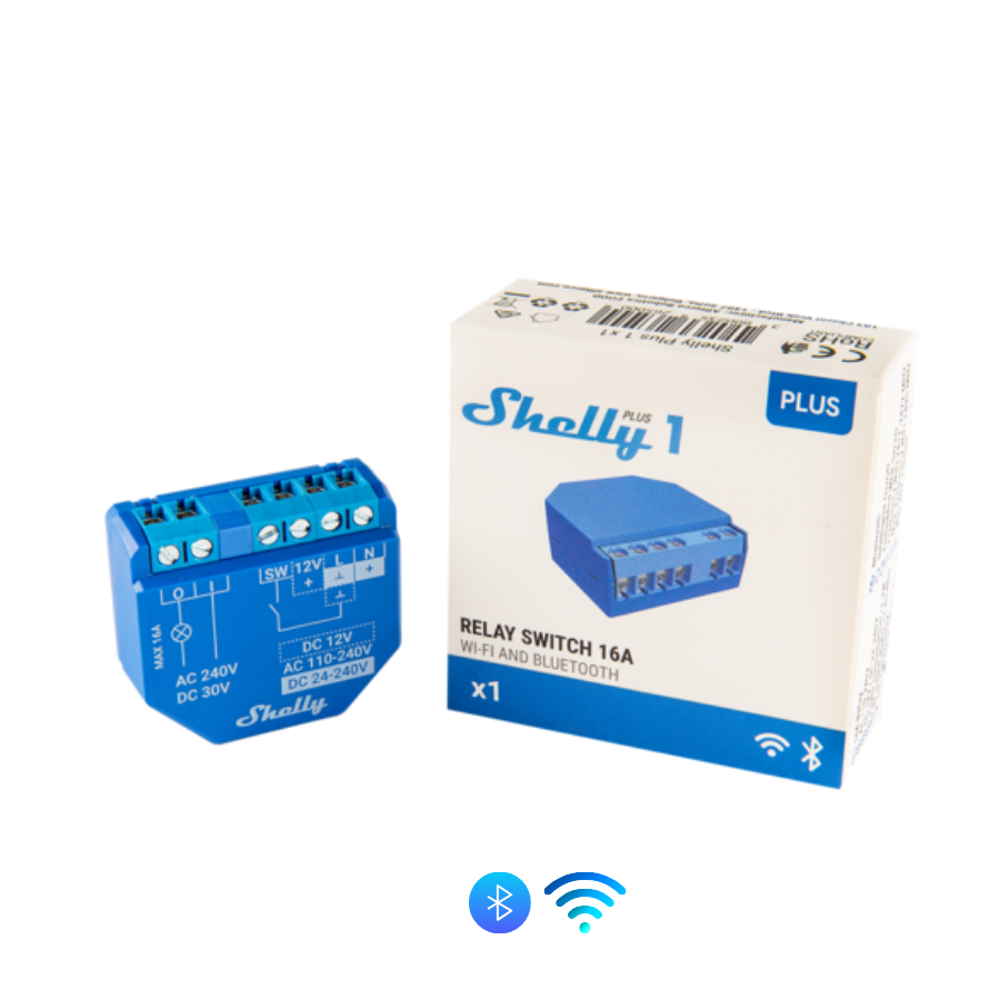 Shelly Plus 1 relé WiFi 16A contacto seco SNSW-001X16EU