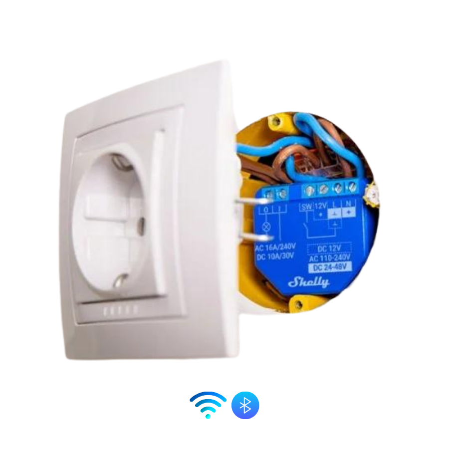 Shelly Plus 1 instalado detrás de interruptor con neutro 37×42×16 mm