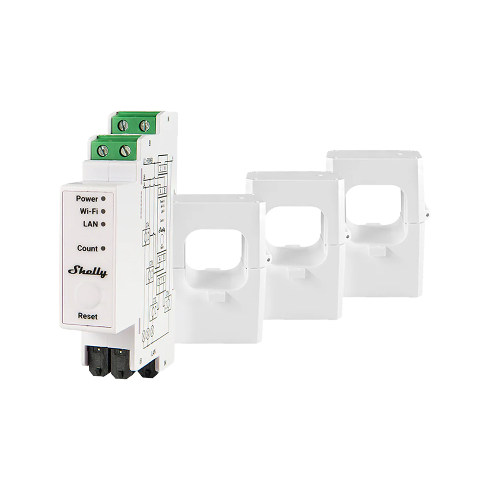 Shelly Pro 3EM-400A medidor trifásico WiFi Ethernet hasta 400A DIN