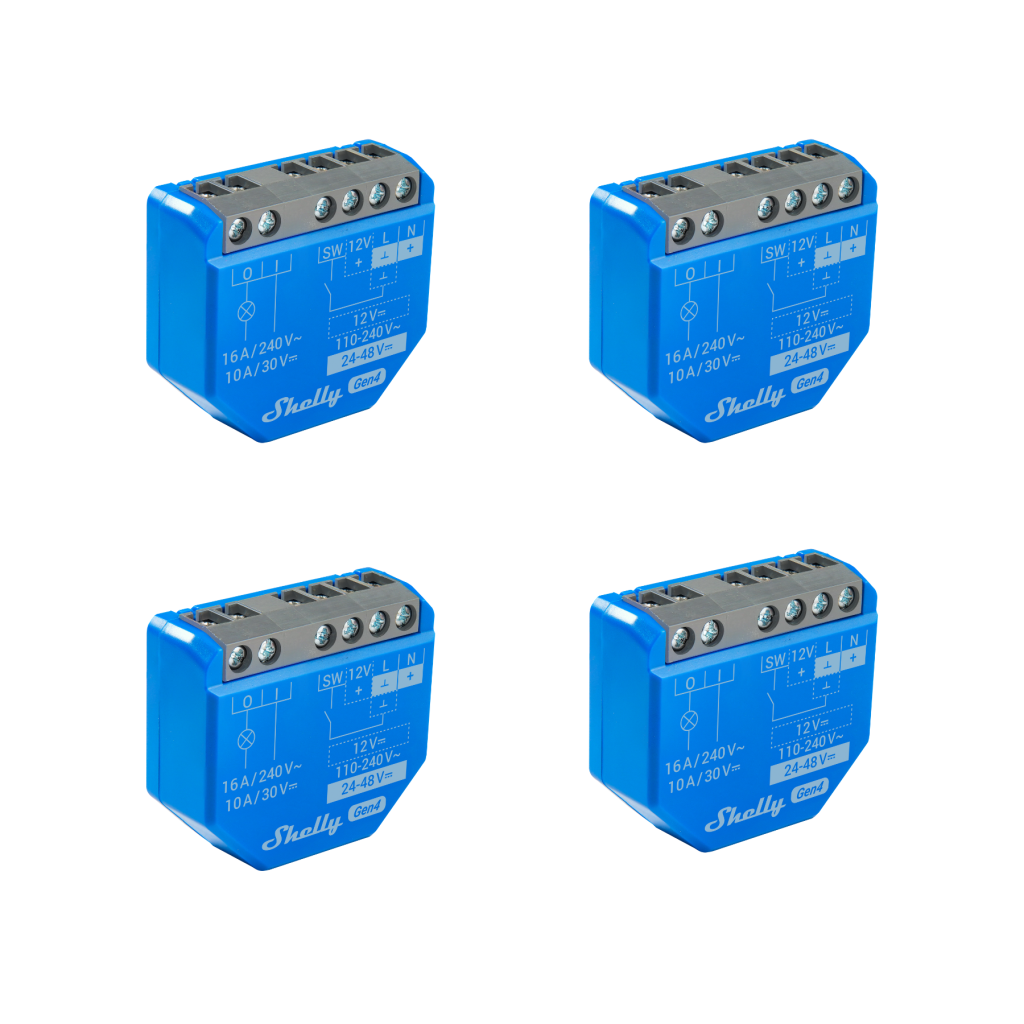 Pack de 4 Shelly 1 Gen4 relé WiFi Zigbee Matter 16A contacto seco