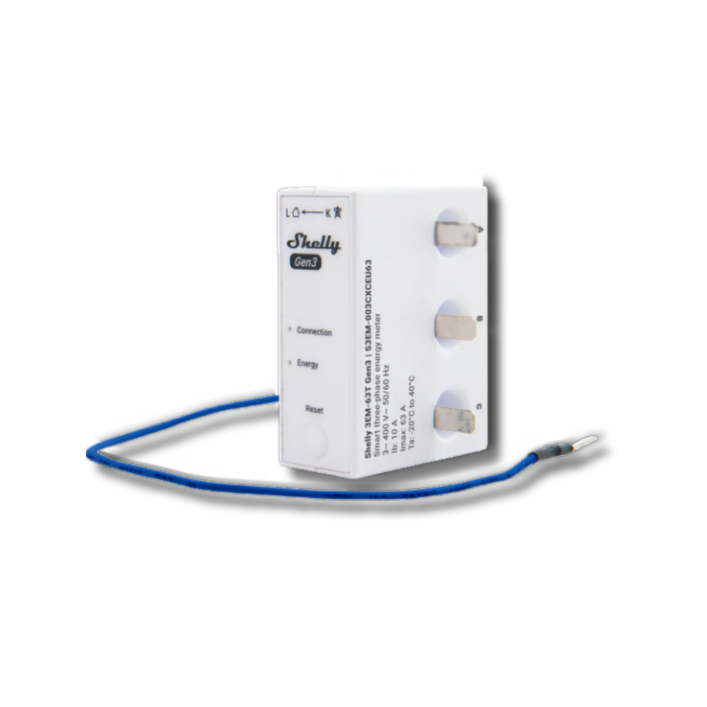 Shelly 3EM-63T Gen3 contador trifásico WiFi con 3 pinzas 63A incluidas