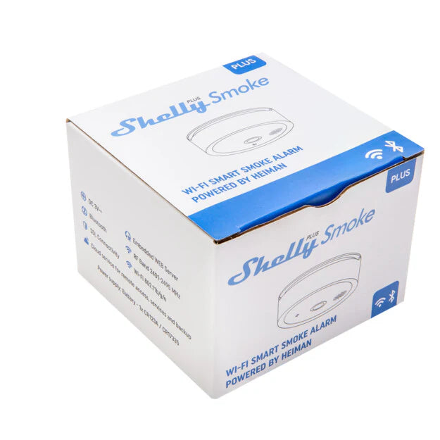 Shelly Plus Smoke montado techo sala estar protección incendios