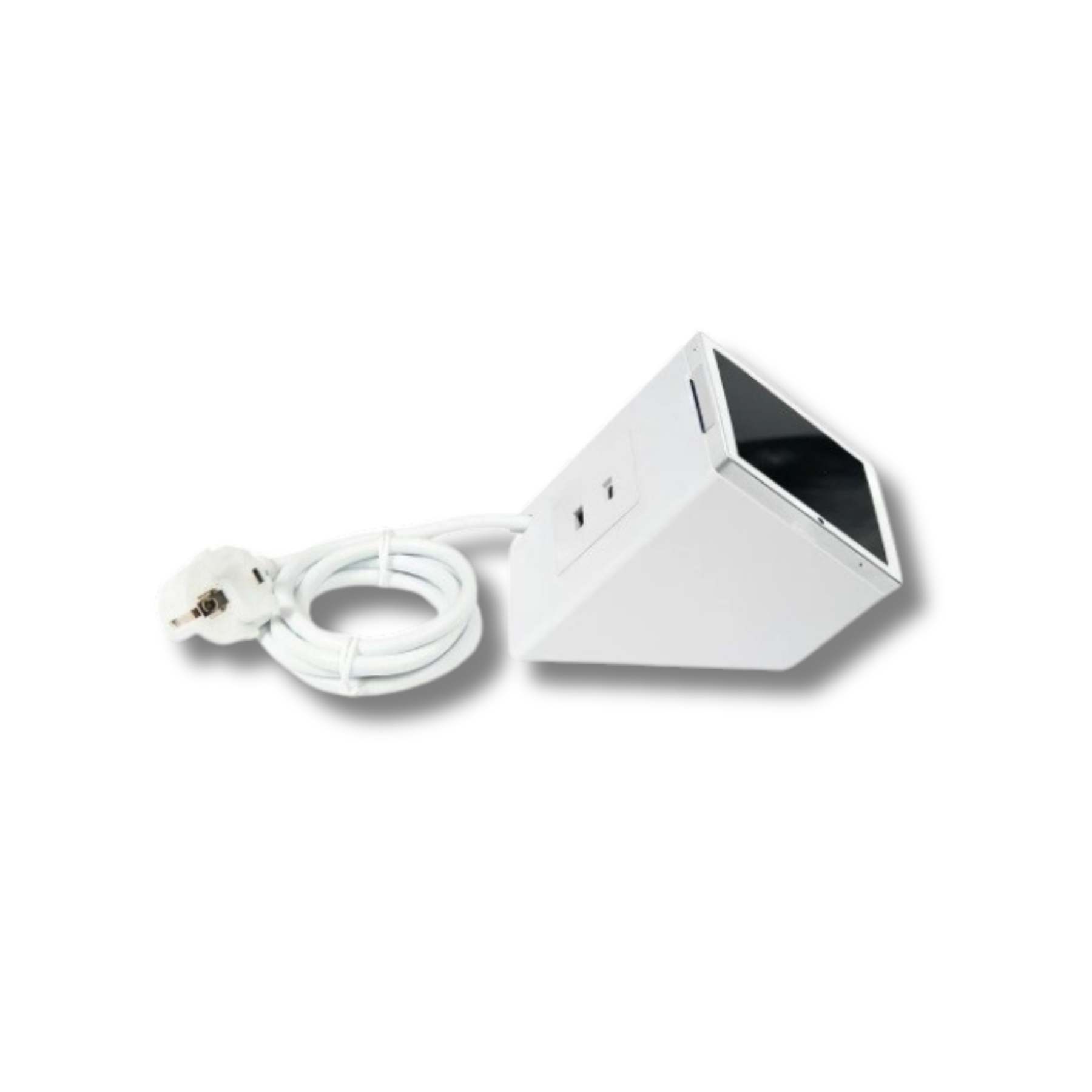 Instalación Shelly USB Charger blanco en Wall Display Stand sobremesa