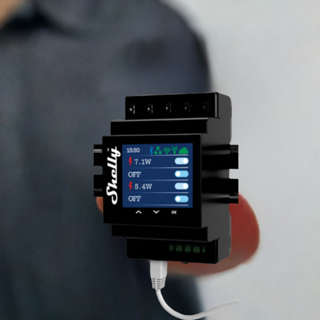 Shelly Pro 4PM v2 panel frontal pantalla color