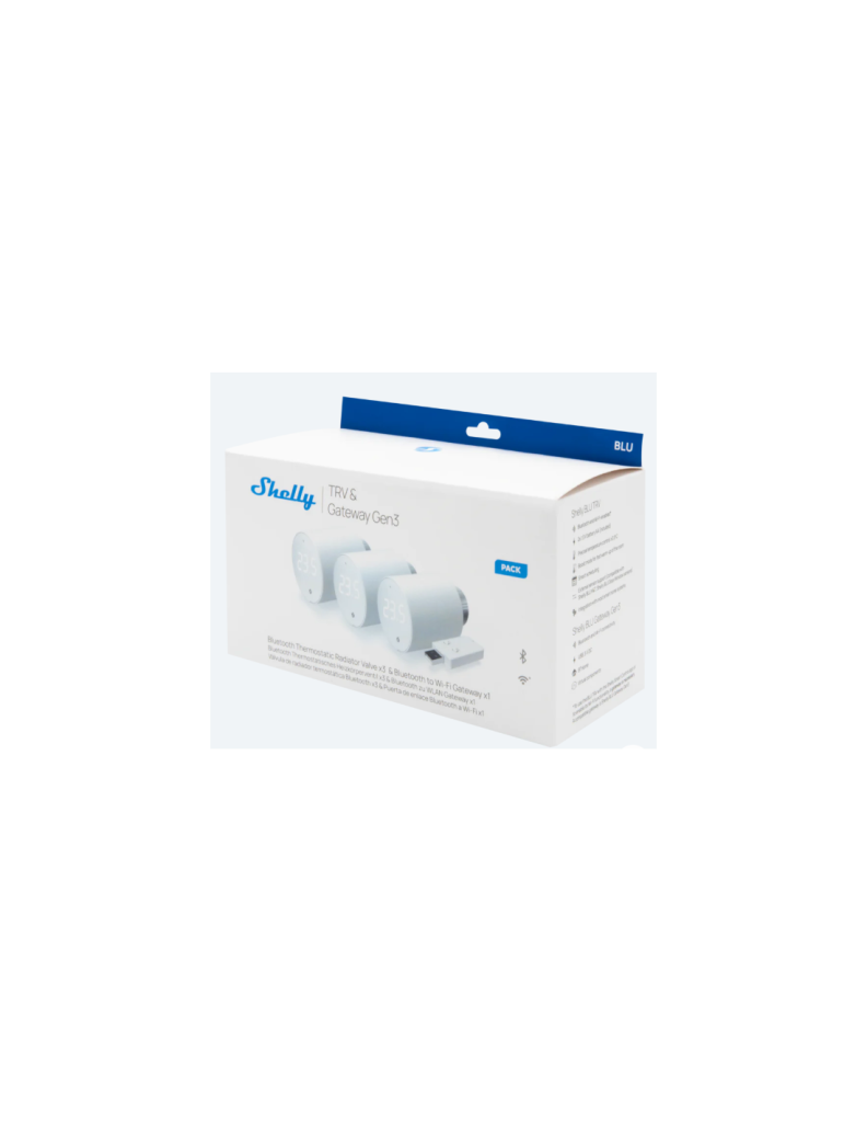 Pack 3 cabezales termostáticos Shelly BLU TRV con Gateway WiFi para radiador