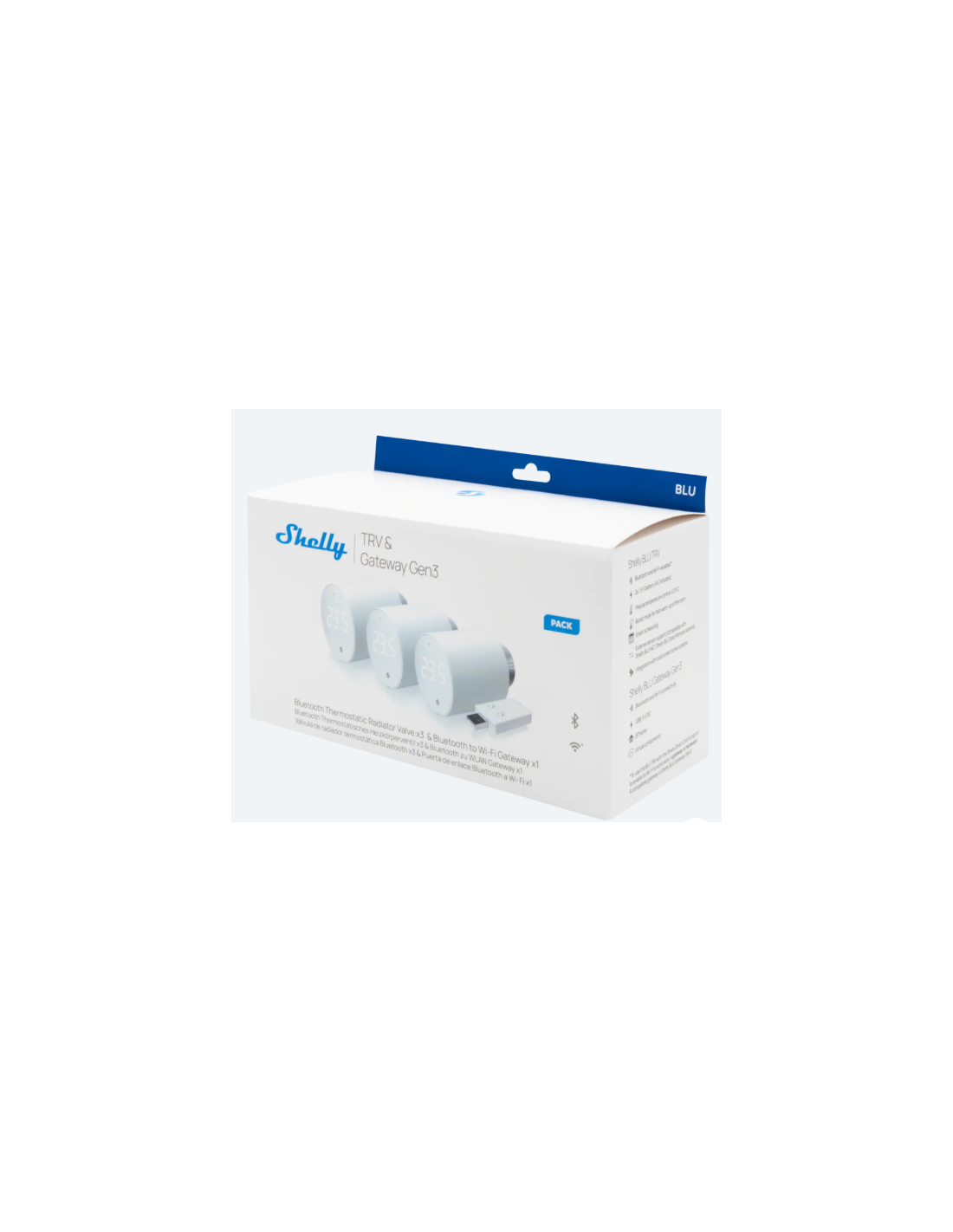 Pack 3 cabezales termostáticos Shelly BLU TRV con Gateway WiFi para radiador