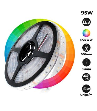 Tira LED RGBWW 19W/m 24V IP67 5m
